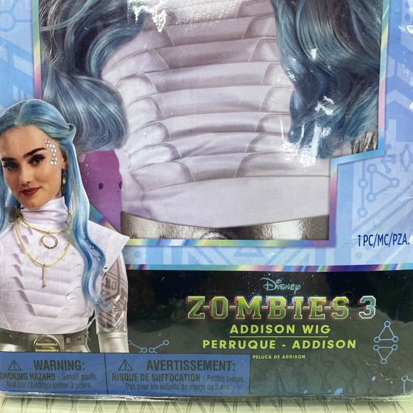 Disney Zombies 3 Addison Child Kid Blue Wig Halloween Costume Trick Or treat NEW - Picture 2 of 3